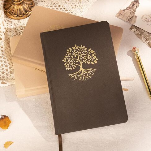 مجلة مبطنة للنساء من الكتان لكتابة مذكرات غلاف فني مقاس A5 256 صفحة 100 جرام في المتر المربع دفاتر يوميات ورقية سميكة مع جيب خلفي، 5.7 × 8.5 بوصة، بني in Saudi Arabia