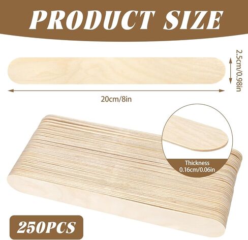 TKOnline 250 Pieces Jumbo Craft Sticks, 8 Inch Wooden Large Tongue Depressor Sticks, Jumbo Popsicle Sticks, Multi-Functional Wooden Sticks for Hair Removal and Waxing Supplies, Crafting in Saudi Arabia