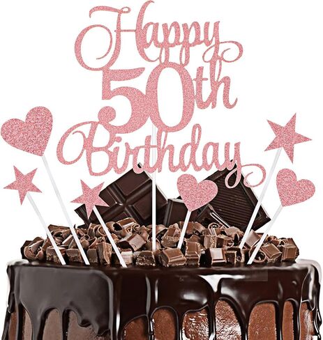 Happy 50th Birthday Cake Topper Set Glitter Paper Cake Top Decoration Bling Cupcake Banner Sticks Pastry Decor Sign Kit for Anniversary Party Supplies(Gold) in Saudi Arabia