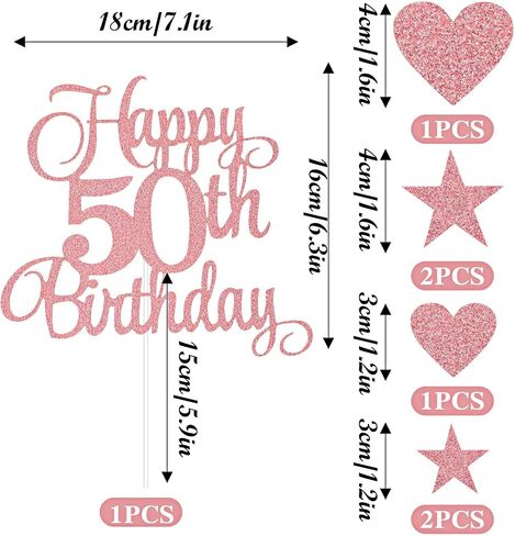 Happy 50th Birthday Cake Topper Set Glitter Paper Cake Top Decoration Bling Cupcake Banner Sticks Pastry Decor Sign Kit for Anniversary Party Supplies(Gold) in Saudi Arabia