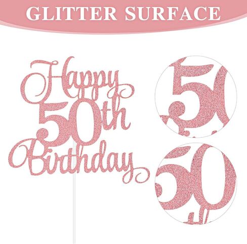 Happy 50th Birthday Cake Topper Set Glitter Paper Cake Top Decoration Bling Cupcake Banner Sticks Pastry Decor Sign Kit for Anniversary Party Supplies(Gold) in Saudi Arabia