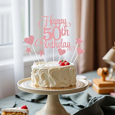 Happy 50th Birthday Cake Topper Set Glitter Paper Cake Top Decoration Bling Cupcake Banner Sticks Pastry Decor Sign Kit for Anniversary Party Supplies(Gold) in Saudi Arabia