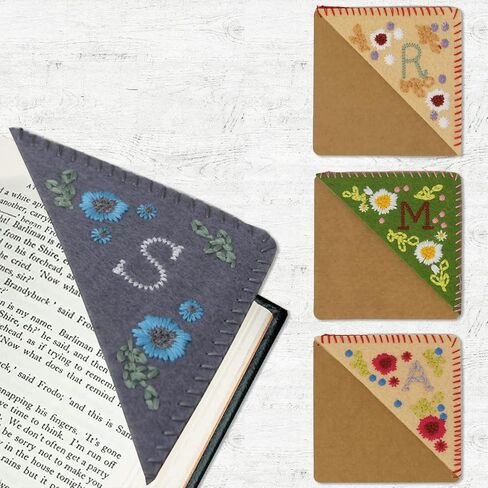 4 قطع إشارة مرجعية زاوية مطرزة يدويًا، إشارة مرجعية لأحرف زهرة لطيفة مخيطة يدويًا، إشارة مرجعية مصنوعة يدويًا على شكل مثلث، إشارات مرجعية مطرزة بأحرف الزاوية لمحبي الكتب in Kuwait