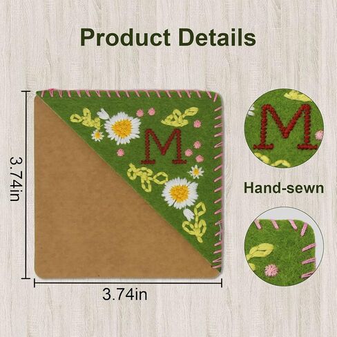 4 قطع إشارة مرجعية زاوية مطرزة يدويًا، إشارة مرجعية لأحرف زهرة لطيفة مخيطة يدويًا، إشارة مرجعية مصنوعة يدويًا على شكل مثلث، إشارات مرجعية مطرزة بأحرف الزاوية لمحبي الكتب in Kuwait