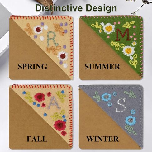 4 قطع إشارة مرجعية زاوية مطرزة يدويًا، إشارة مرجعية لأحرف زهرة لطيفة مخيطة يدويًا، إشارة مرجعية مصنوعة يدويًا على شكل مثلث، إشارات مرجعية مطرزة بأحرف الزاوية لمحبي الكتب in Kuwait