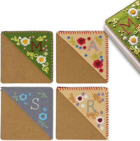 4 قطع إشارة مرجعية زاوية مطرزة يدويًا، إشارة مرجعية لأحرف زهرة لطيفة مخيطة يدويًا، إشارة مرجعية مصنوعة يدويًا على شكل مثلث، إشارات مرجعية مطرزة بأحرف الزاوية لمحبي الكتب in Kuwait