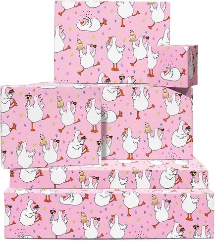 CENTRAL 23 Pink Wrapping Paper - Sweet Treat Goose - Farm Animal - 6 Sheets Of Recyclable Gift Wrap - Funny Wrapping Paper For Birthday - Comes With Stickers in Saudi Arabia