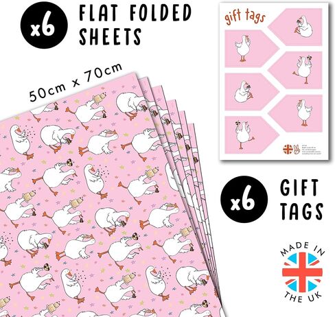 CENTRAL 23 Pink Wrapping Paper - Sweet Treat Goose - Farm Animal - 6 Sheets Of Recyclable Gift Wrap - Funny Wrapping Paper For Birthday - Comes With Stickers in Saudi Arabia