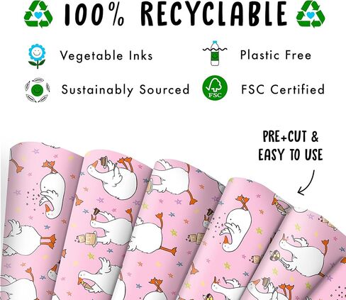 CENTRAL 23 Pink Wrapping Paper - Sweet Treat Goose - Farm Animal - 6 Sheets Of Recyclable Gift Wrap - Funny Wrapping Paper For Birthday - Comes With Stickers in Saudi Arabia