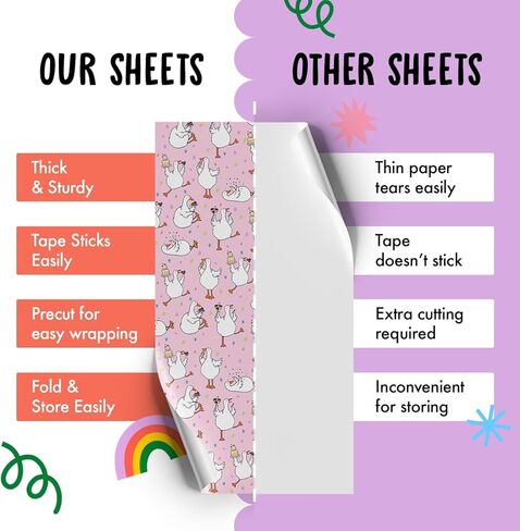 CENTRAL 23 Pink Wrapping Paper - Sweet Treat Goose - Farm Animal - 6 Sheets Of Recyclable Gift Wrap - Funny Wrapping Paper For Birthday - Comes With Stickers in Saudi Arabia