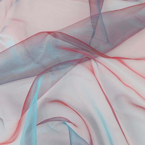 Lightweight 2 Tone Voile Fabric Sheer Organza Iridescent Turquoise with Red - 58 Inch by 5 Yards in Kuwait