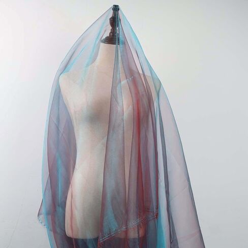 Lightweight 2 Tone Voile Fabric Sheer Organza Iridescent Turquoise with Red - 58 Inch by 5 Yards in Kuwait