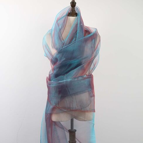Lightweight 2 Tone Voile Fabric Sheer Organza Iridescent Turquoise with Red - 58 Inch by 5 Yards in Kuwait