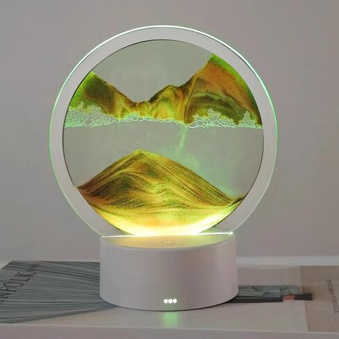 Moving Sand Art Liquid Motion, With Light (7 Color/Touch Control), Round Glass Quicksand Painting, 3D Flow Sand Art Picture - Relaxing Sensory Desktops Decoration for Home & Office (Blue Sand) in Saudi Arabia