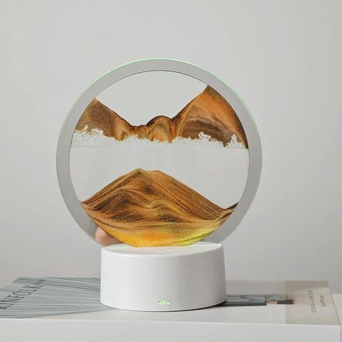 Moving Sand Art Liquid Motion, With Light (7 Color/Touch Control), Round Glass Quicksand Painting, 3D Flow Sand Art Picture - Relaxing Sensory Desktops Decoration for Home & Office (Blue Sand) in Saudi Arabia
