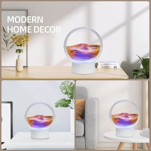 Moving Sand Art Liquid Motion, With Light (7 Color/Touch Control), Round Glass Quicksand Painting, 3D Flow Sand Art Picture - Relaxing Sensory Desktops Decoration for Home & Office (Blue Sand) in Saudi Arabia