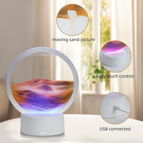 Moving Sand Art Liquid Motion, With Light (7 Color/Touch Control), Round Glass Quicksand Painting, 3D Flow Sand Art Picture - Relaxing Sensory Desktops Decoration for Home & Office (Blue Sand) in Saudi Arabia