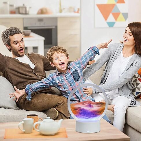 Moving Sand Art Liquid Motion, With Light (7 Color/Touch Control), Round Glass Quicksand Painting, 3D Flow Sand Art Picture - Relaxing Sensory Desktops Decoration for Home & Office (Blue Sand) in Saudi Arabia