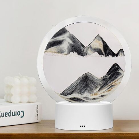 Moving Sand Art Liquid Motion, With Light (7 Color/Touch Control), Round Glass Quicksand Painting, 3D Flow Sand Art Picture - Relaxing Sensory Desktops Decoration for Home & Office (Blue Sand) in Saudi Arabia