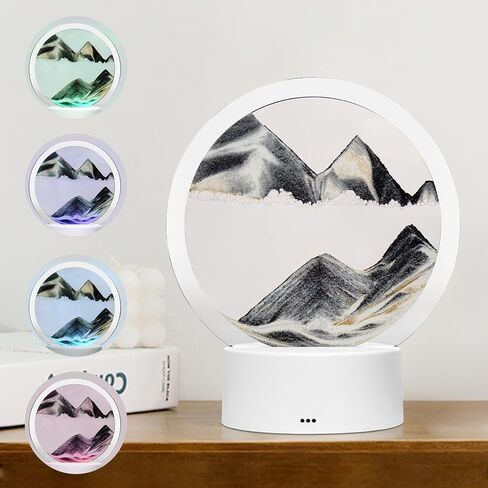 Moving Sand Art Liquid Motion, With Light (7 Color/Touch Control), Round Glass Quicksand Painting, 3D Flow Sand Art Picture - Relaxing Sensory Desktops Decoration for Home & Office (Blue Sand) in Saudi Arabia