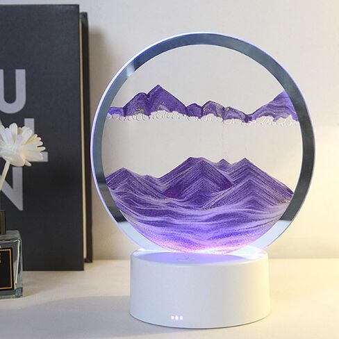 Moving Sand Art Liquid Motion, With Light (7 Color/Touch Control), Round Glass Quicksand Painting, 3D Flow Sand Art Picture - Relaxing Sensory Desktops Decoration for Home & Office (Blue Sand) in Saudi Arabia