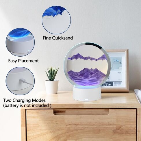 Moving Sand Art Liquid Motion, With Light (7 Color/Touch Control), Round Glass Quicksand Painting, 3D Flow Sand Art Picture - Relaxing Sensory Desktops Decoration for Home & Office (Blue Sand) in Saudi Arabia