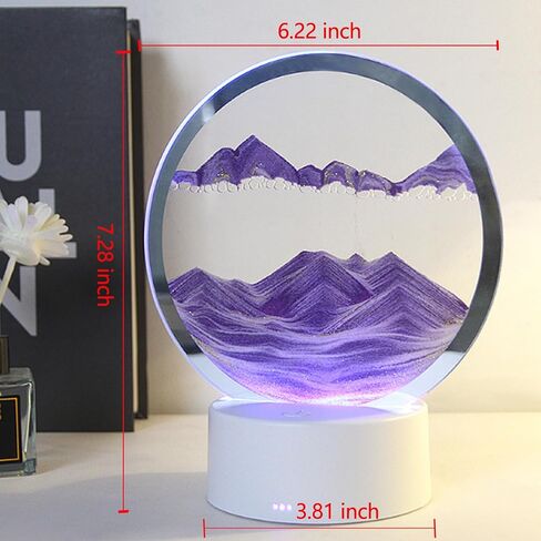 Moving Sand Art Liquid Motion, With Light (7 Color/Touch Control), Round Glass Quicksand Painting, 3D Flow Sand Art Picture - Relaxing Sensory Desktops Decoration for Home & Office (Blue Sand) in Saudi Arabia