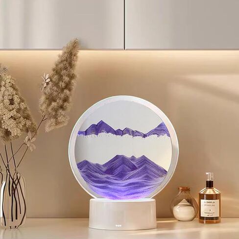 Moving Sand Art Liquid Motion, With Light (7 Color/Touch Control), Round Glass Quicksand Painting, 3D Flow Sand Art Picture - Relaxing Sensory Desktops Decoration for Home & Office (Blue Sand) in Saudi Arabia
