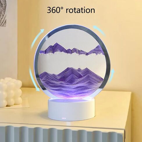 Moving Sand Art Liquid Motion, With Light (7 Color/Touch Control), Round Glass Quicksand Painting, 3D Flow Sand Art Picture - Relaxing Sensory Desktops Decoration for Home & Office (Blue Sand) in Saudi Arabia