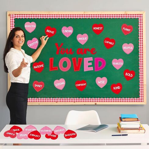 Spread Love Valentine's Day Bulletin Board Decorations Valentines Day Classroom Bulletin Board Border Rainbow Envelopes Red Pink Paper Heart Cutouts Valentines Party Supplies School Office Wall Decor in Kuwait