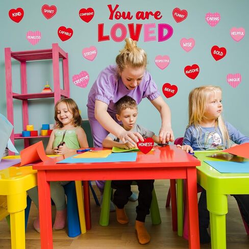 Spread Love Valentine's Day Bulletin Board Decorations Valentines Day Classroom Bulletin Board Border Rainbow Envelopes Red Pink Paper Heart Cutouts Valentines Party Supplies School Office Wall Decor in Kuwait