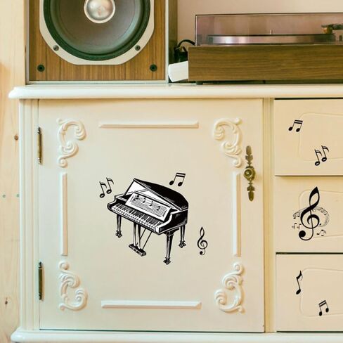 Rub on Transfer Decal for Furniture Craft Decor 6"x12", 3Pcs Black and White Musical Instruments Waterproof UV DTF Transfer Sticker for Dresser Lingerie Chests Drawer Porcelain Wood Plastic in Kuwait