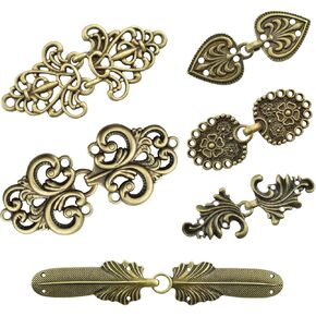 WANDIC Cloak Clasp Fasteners, 6 Pairs Feather-Shape Vintage Cape Sew On Hooks and Eyes Clasps Cardigan Clips for Clothing Sweater Shawl, Bronze