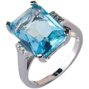 Bicheng Fashionable Women 925 Silver Aquamarine Cut Sapphire Engagement Ring Wedding Ring (6)