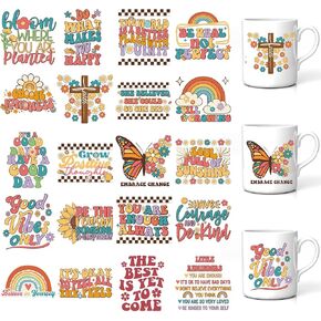 UV DTF Cup Wrap - 20pcs Coffee UV DTF Cup Sticker for Mug, Water Bottle, Glass, Coffee Vibes, Skull, Icecream, Book, Flower Design, Gift for Friends, Teacher, Classmate