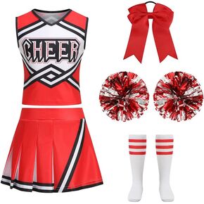 yolsun Cheerleader Costume for Girls Red and Black Crossover Halloween Cute Uniform Outfit