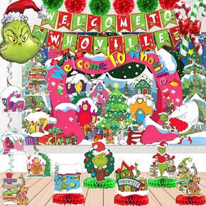 Whoville Christmas Decorations Welcome To Whoville Banner Christmas Party Decorations Christmas Backdrop with Merry Christmas Balloons for Whoville Decorations