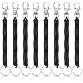 Mozeat Lens 8PCS Retractable Coil Spring Keychain Spiral Cord Coil Keychain Holder Cell Phone Elastic Wrist Lanyard with Key Ring & Lobster Clasp for Keys Wallet Cellphone, Black
