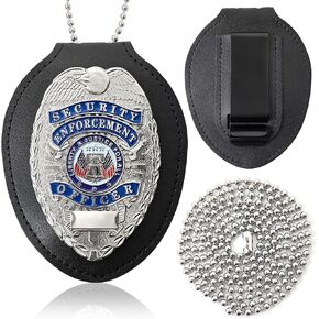 Badge with Leather Badge Holder, Enameled & Plated, Suitable for Dress Up, Role Play-Silver in Kuwait