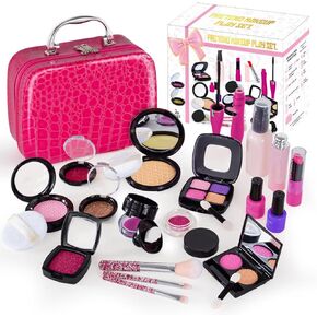 Pretend Makeup Kit for Toddlers Girls, 22PCS Kids Pretend Play Makeup Set for Little Girls, Fake Makeup Set with Cosmetic Case, Christmas Birthday Present Gift for Kids Girls Age 3 4 5+