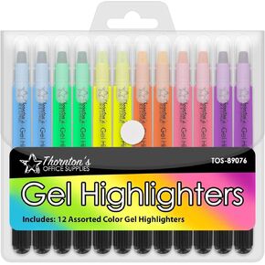 Thornton's Office Supplies School Twist-Retractable Bible Safe No Bleed Through Gel Highlighters Study Kit, Great For Journaling, Pack of 12 (Assorted)