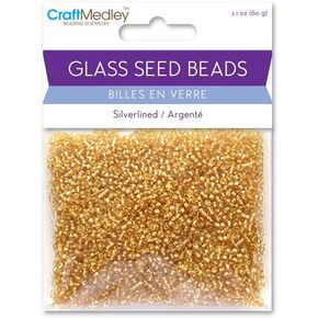 Multicraft Imports Glass Seed Beads, Silverlined, 60g, Gold