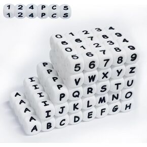 124 Silicone Letter Beads A-Z and 0-9 Even and Accurate Square Letters, Numbers Beads, 12mm Silicone Beads Bulk for DIY Bracelet Tag Key Chain Necklace Lanyard
