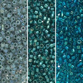 Miyuki Delica Seed Beads Bundle: Size 11/0, Aqua Blue Inside Color Lined Palette Collection DB1764, DB1768, DB1769