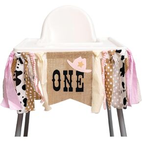 Cowgirl Highchair Banner 1st Birthday - My First Rodeo High Chair Banner, First Rodeo Birthday Decorations Party Supplies for Party, Anniversary, Photo Props... (Pink)