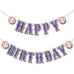 Baseball Birthday Party Decorations, Navy Blue Baseball Happy Birthday Backdrop Themed Garland Bunting Indoor&Outdoor Birthday Party Supplies for Sport Lover