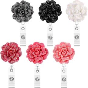 6 Pieces 24 Inch Retractable Badge Reels, Glitter ID Badge Holder with 360 Degree Rotatable Alligator Clip, Name Badge Clip Reel with Retractable Cord, 6 Colors (Rose)