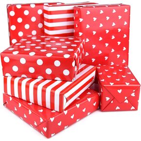 PLULON 6 Sheets Valentine's Day Pink Heart Gift Wrapping Paper, Dots, Hearts, Stripe Colorful Wrapping Paper(Pink)