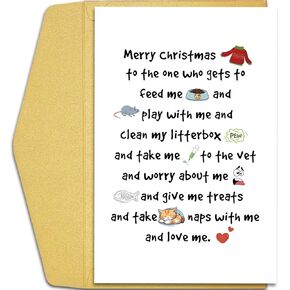Qiliji Funny Christmas Card from Cat, Cute Christmas Card for Cat Owner, Hilarious Xmas Holiday Card for Cat Dad Cat Mom, Merry Christmas Card Gift from Cat for Men Women