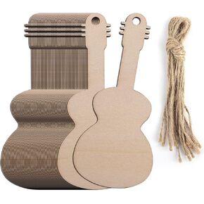 RP Remarkable Power, 20 Pack Unfinished Wooden Guitar Cutouts with Rope Music Wood Ornaments for Crafts